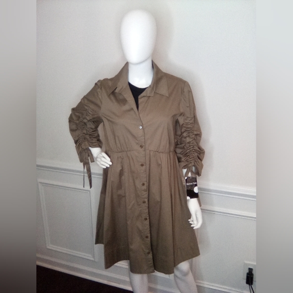 Women's MaisonTara 3/4 Sleeve Collared Shirt Dress, SizeXL, Olive, NEW - Picture 15 of 16